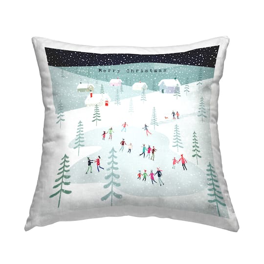 Stupell Industries Merry Christmas Ice Skating Pillow
